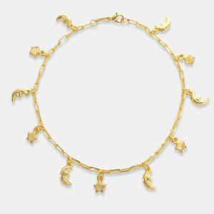 NEW Gold Filled Paperclip Moon and Stars Ankle Bracelet Anklet